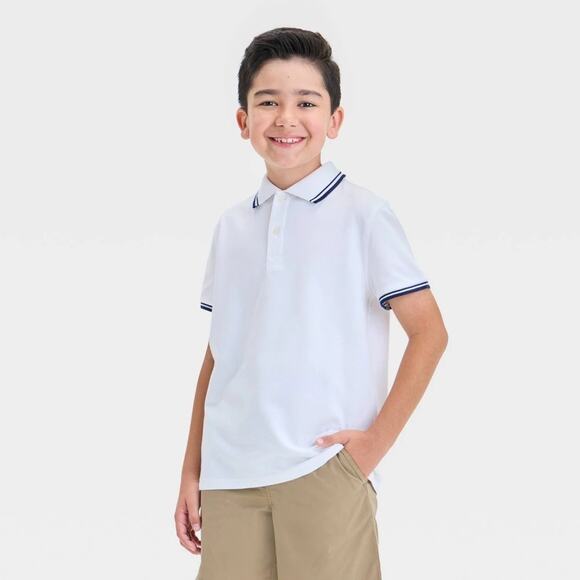 Cat & Jack Other - Cat & Jack Boys' Short Sleeve Tipping Polo Shirt White/Black Size Medium 8 NWT